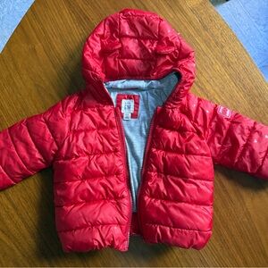 GAP Red Kids Puffer Jacket with Heart Pattern